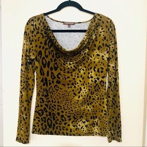 ADRIENNE VITTADINI  leopard print blouse draped neck women's size S